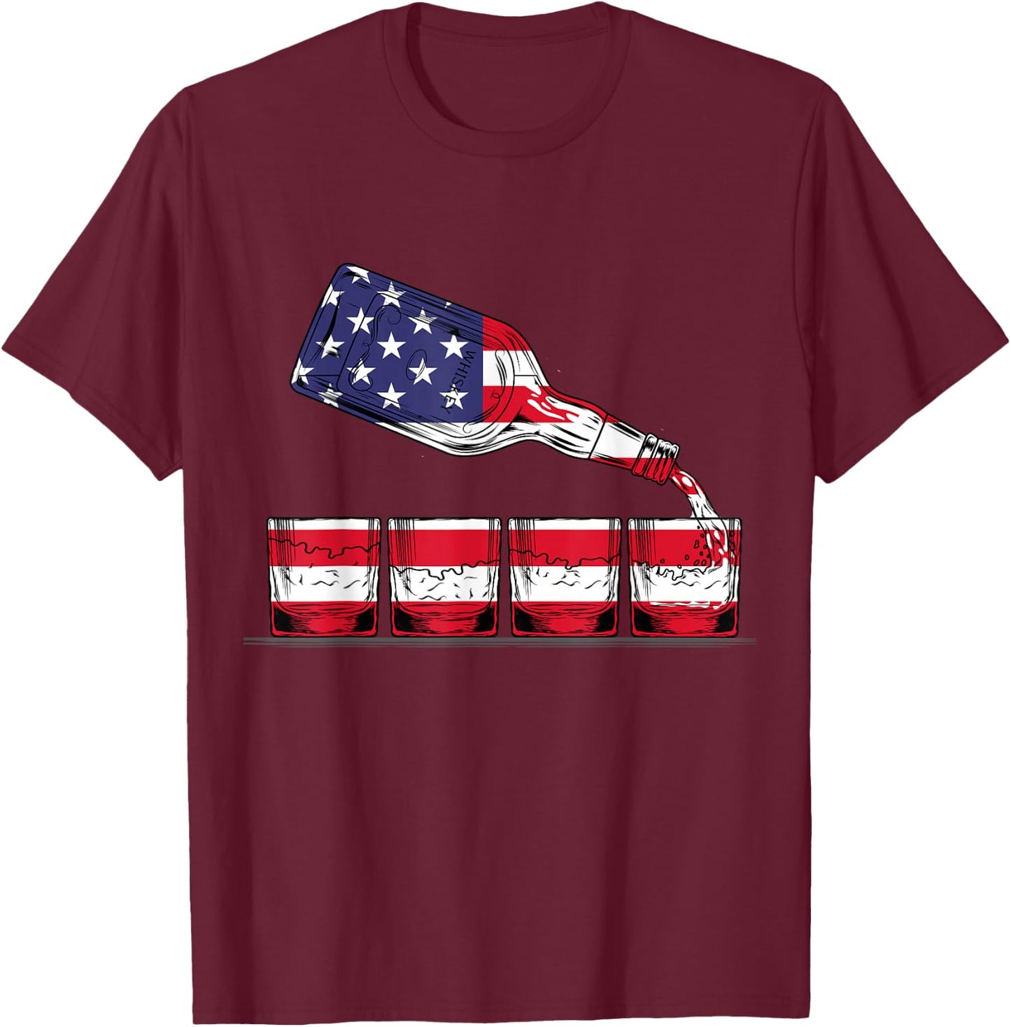 Whisky American Flag Glasses 4th of July Men Women USA T-Shirt - T-Shirt | Maroon