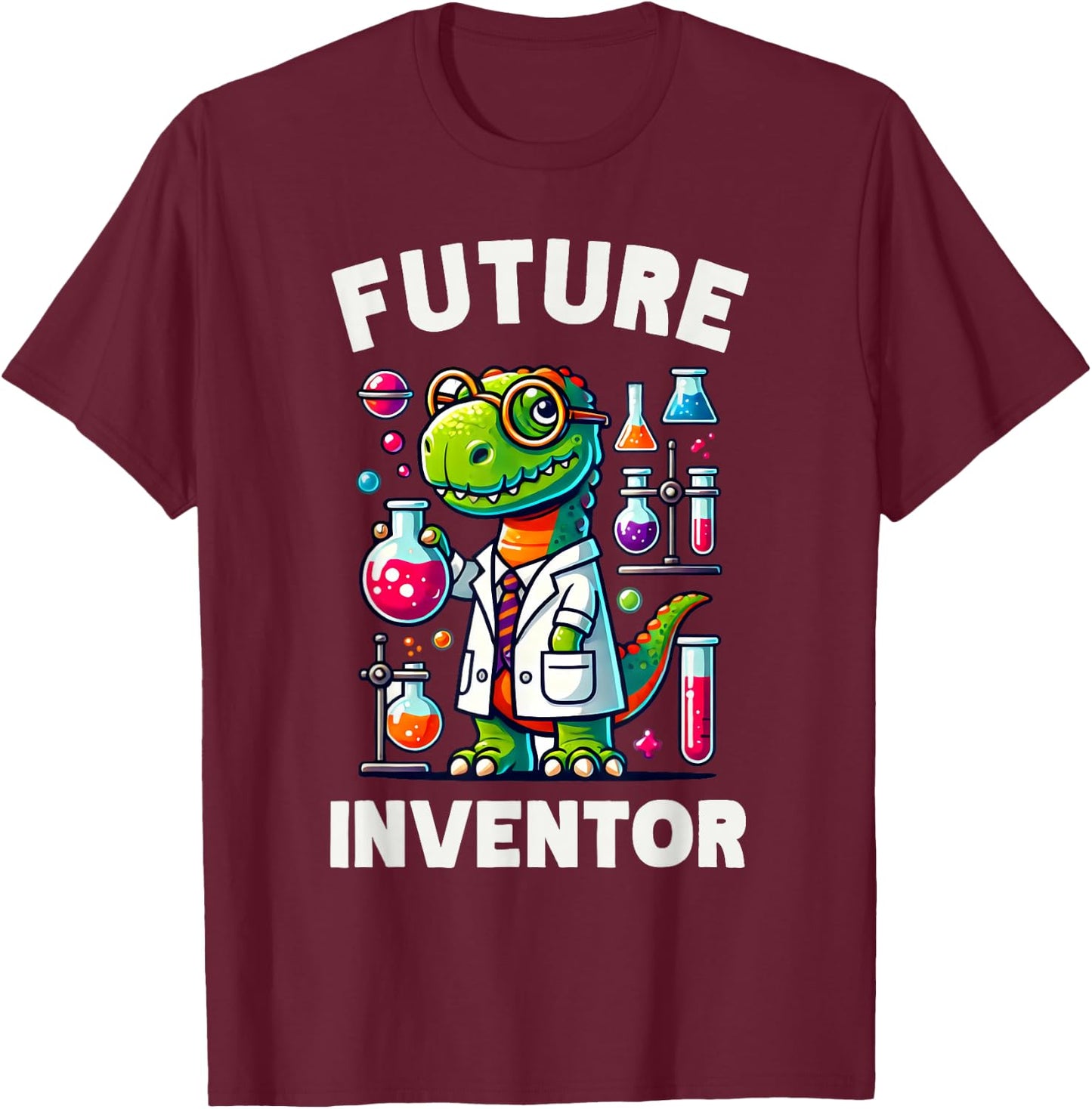 Future Inventor Funny Dinosaur, Smart Scientist Dino, Kids T-Shirt - T-Shirt | Maroon
