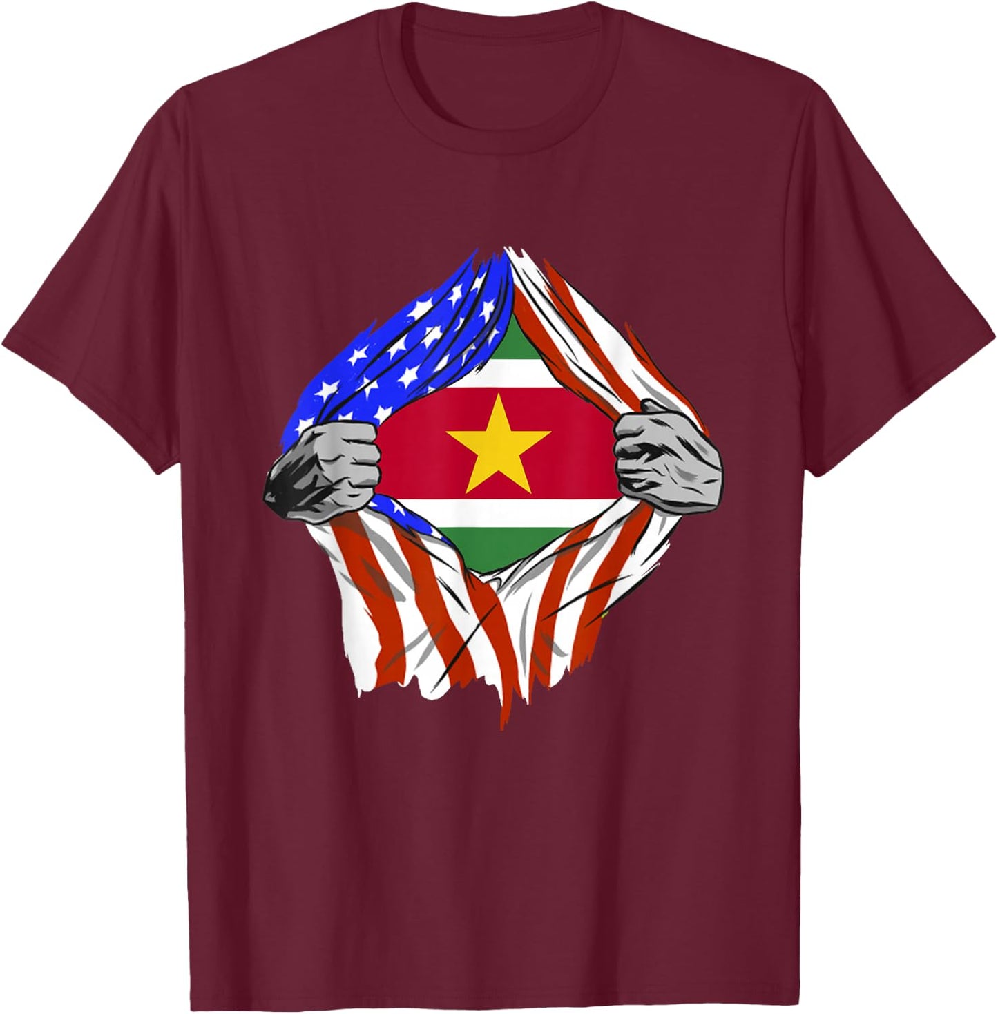 Suriname Flag USA Chest Surinamese Roots Surinamese Pride T-Shirt - T-Shirt | Maroon