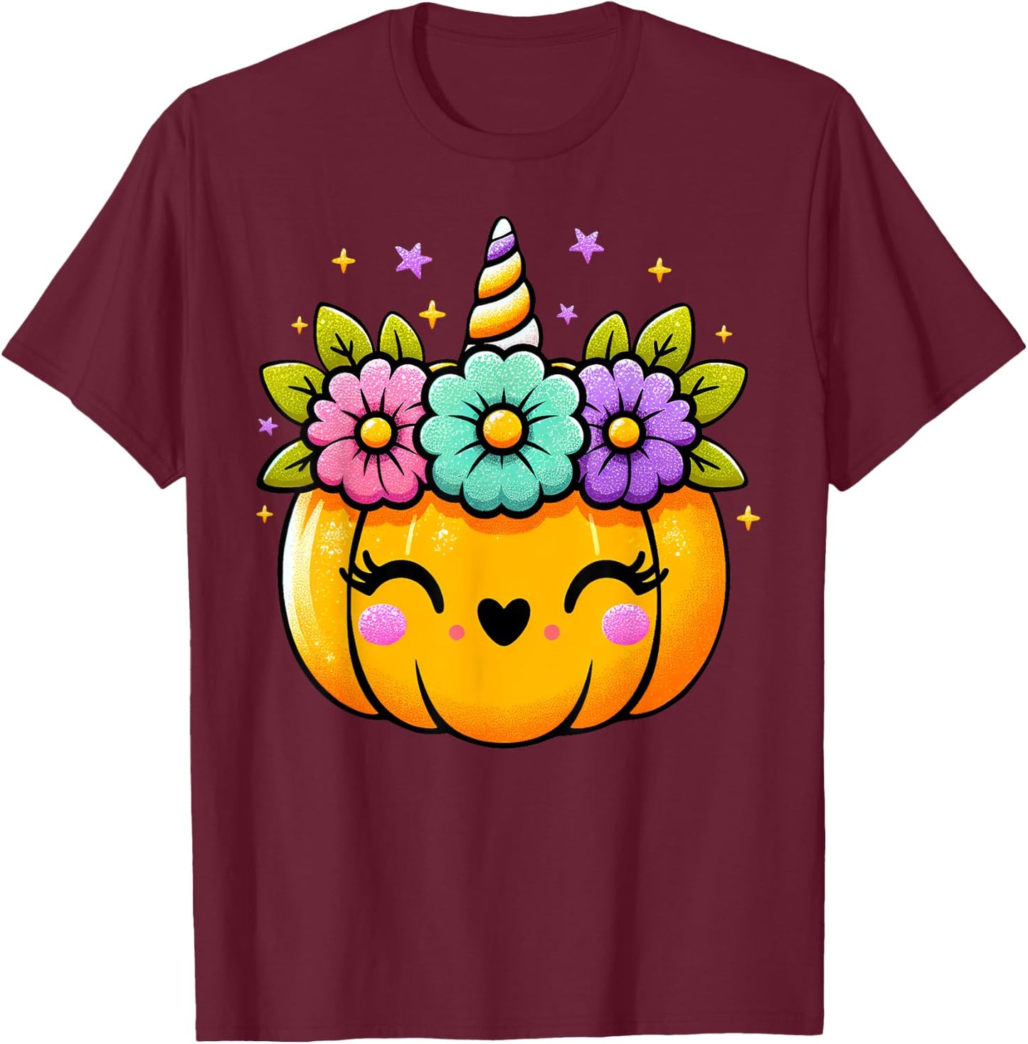 Cute Halloween Unicorn Pumpkin Halloween Girls T-Shirt - T-Shirt | Maroon