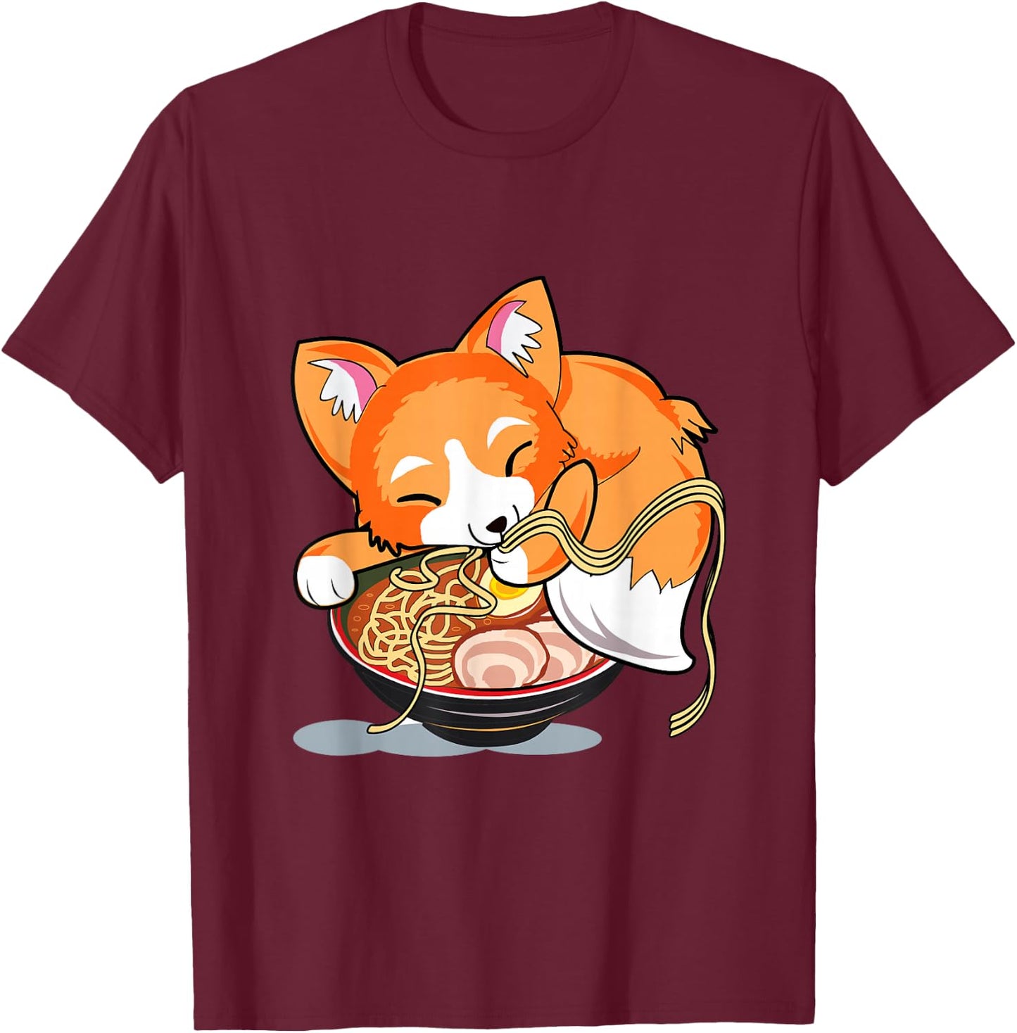 Ramen Noodles Fox Lover Kawaii Japanese Anime T-Shirt - T-Shirt | Maroon