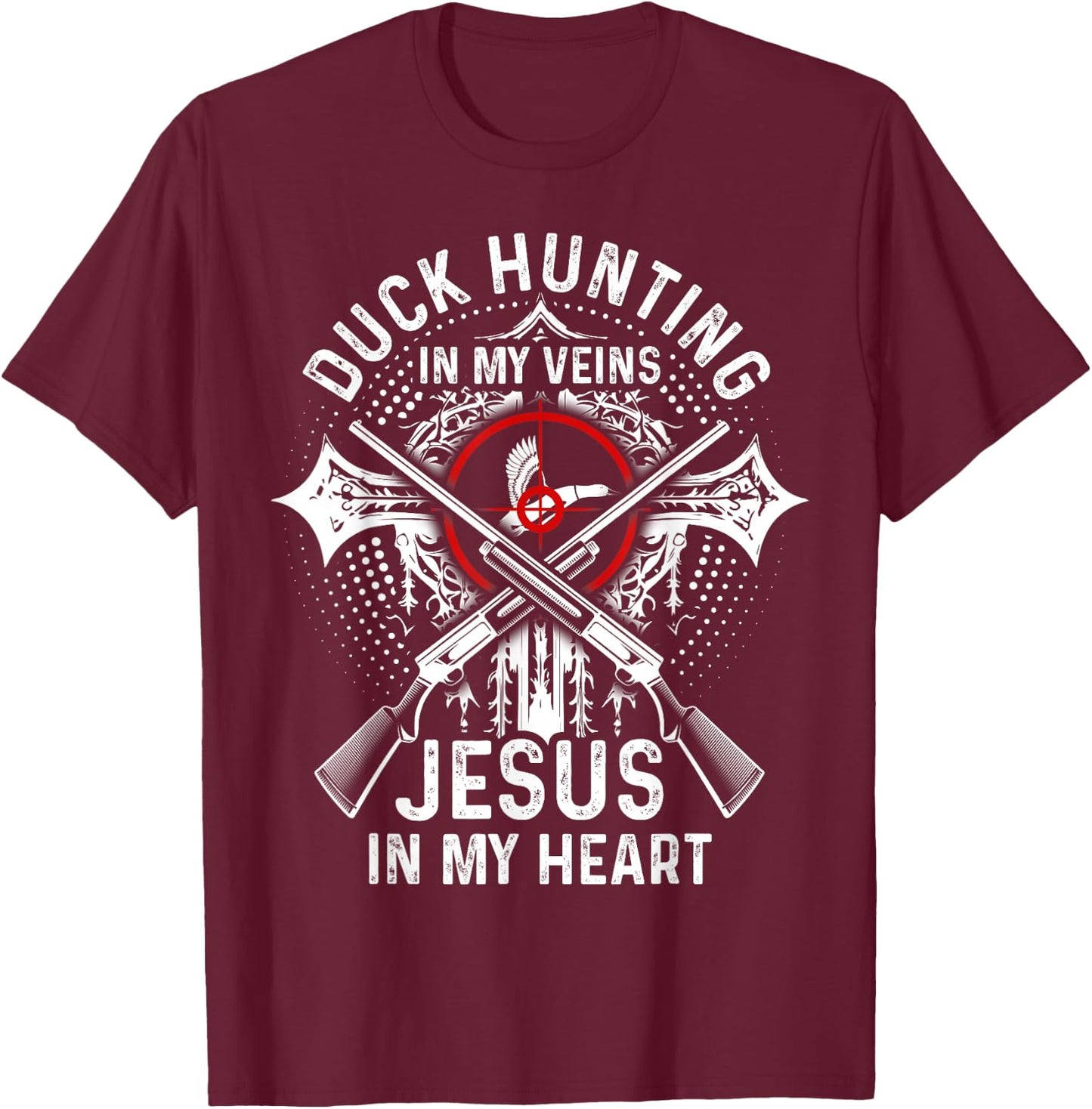 Duck Hunting Hunter Jesus Faith Christian Vintage Duck T-Shirt - T-Shirt | Maroon