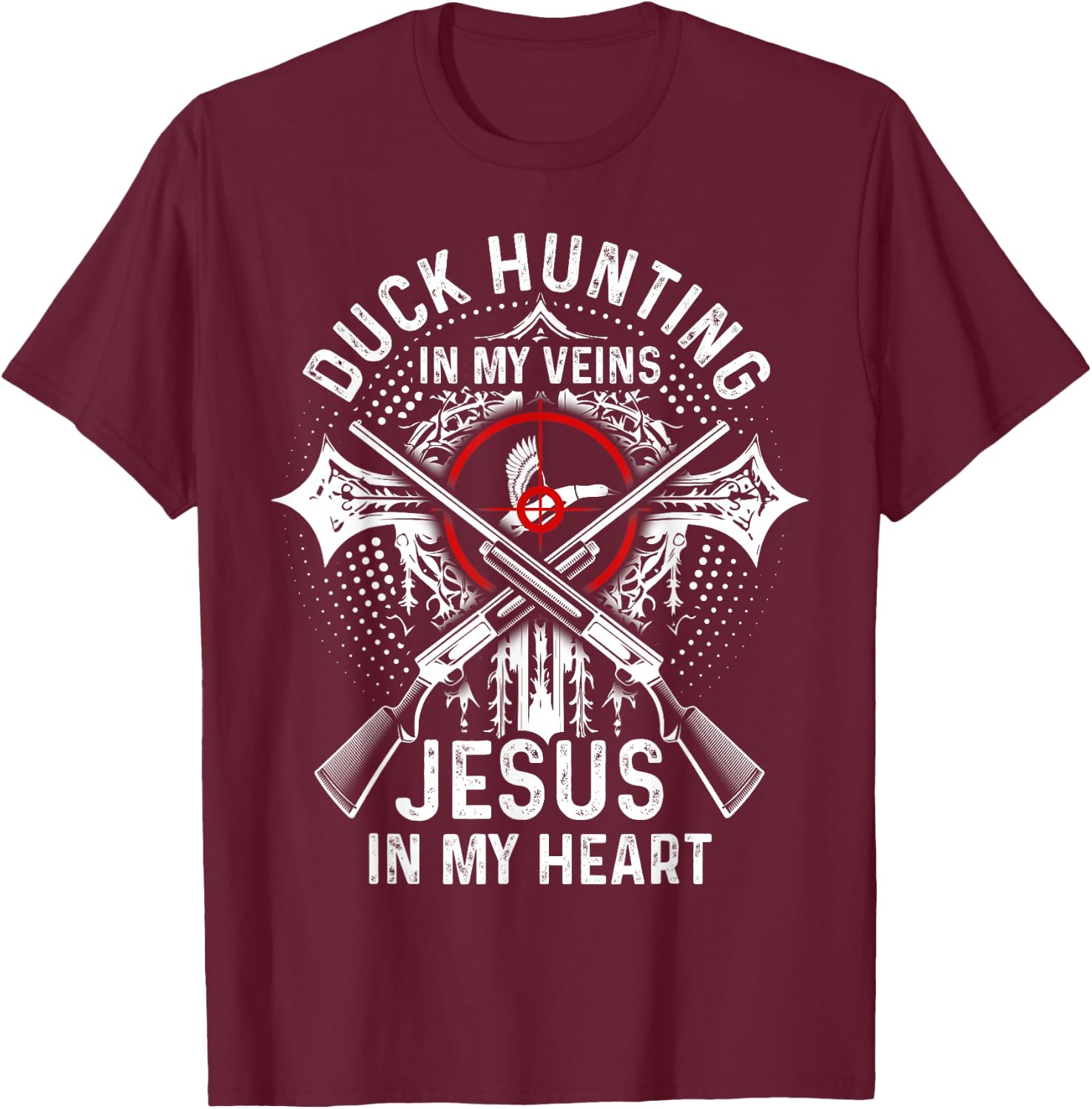 Duck Hunting Hunter Jesus Faith Christian Vintage Duck T-Shirt - T-Shirt | Maroon