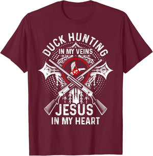 Duck Hunting Hunter Jesus Faith Christian Vintage Duck T-Shirt - T-Shirt | Maroon