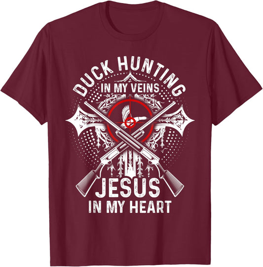 Duck Hunting Hunter Jesus Faith Christian Vintage Duck T-Shirt - T-Shirt | Maroon