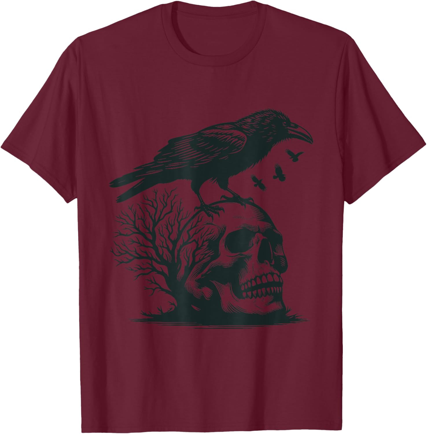 Krähe Totenkopf Vogel Schädel Rabe Düster Gothik T-Shirt - T-Shirt | Maroon