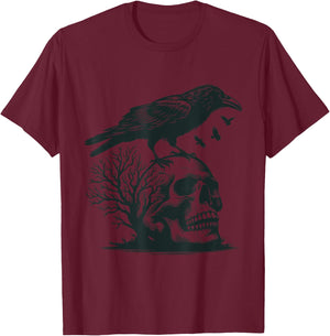 Krähe Totenkopf Vogel Schädel Rabe Düster Gothik T-Shirt - T-Shirt | Maroon