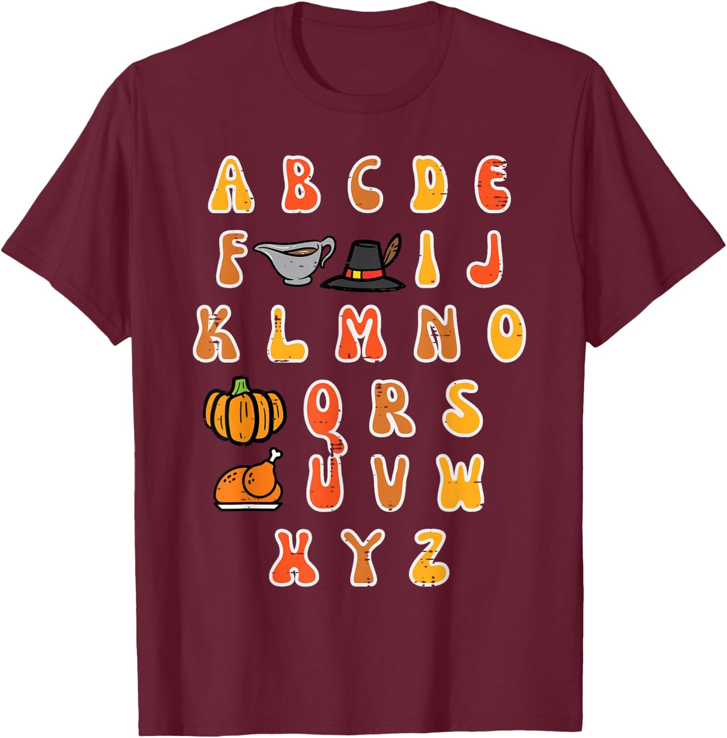 Thanksgiving ABC Alphabet Turkey Day Fall Teacher Women Kids T-Shirt - T-Shirt | Maroon