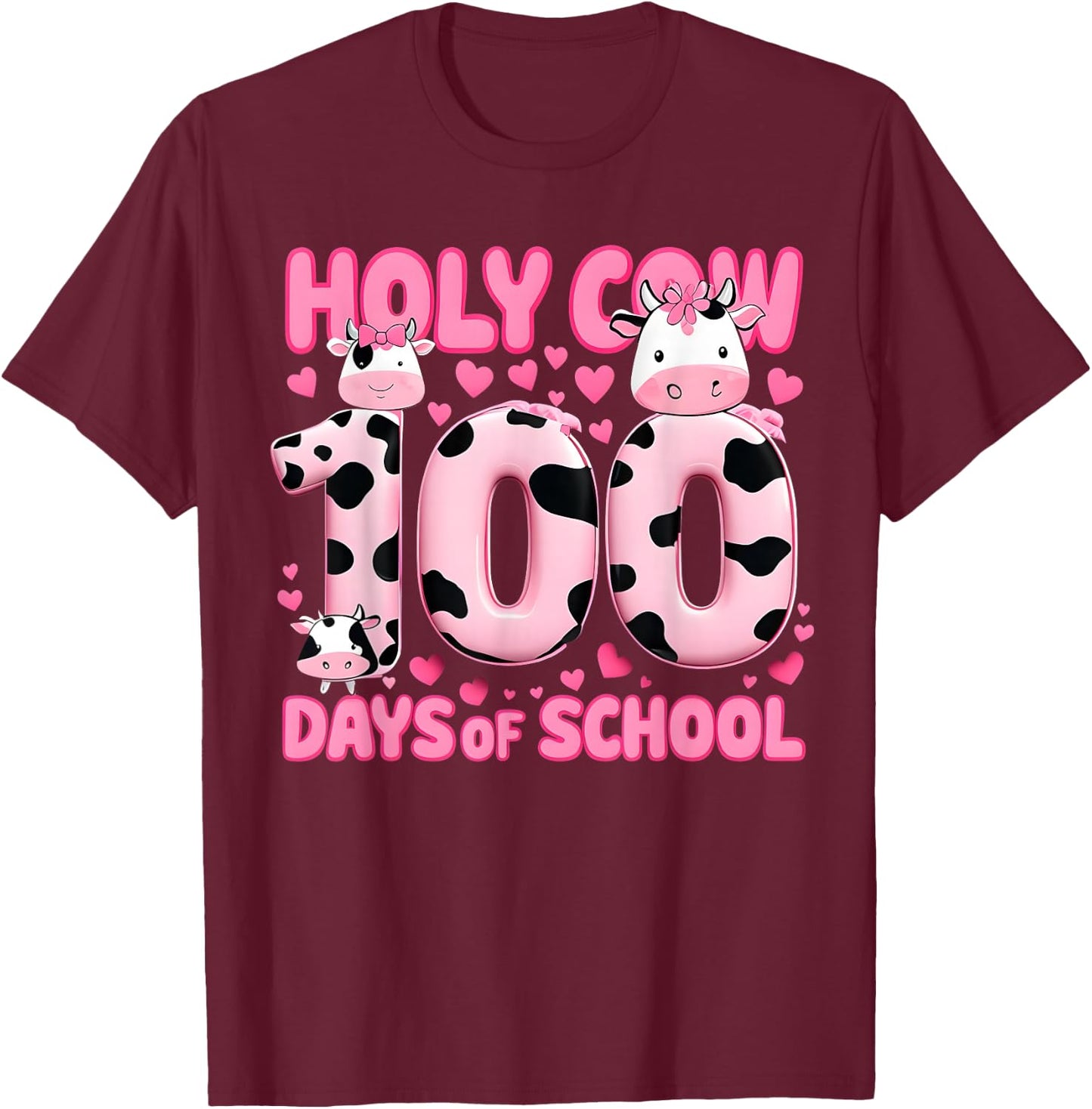 Holy Cow 100 Days Of School Funny 100 Day of School Groovy T-Shirt - T-Shirt | Maroon