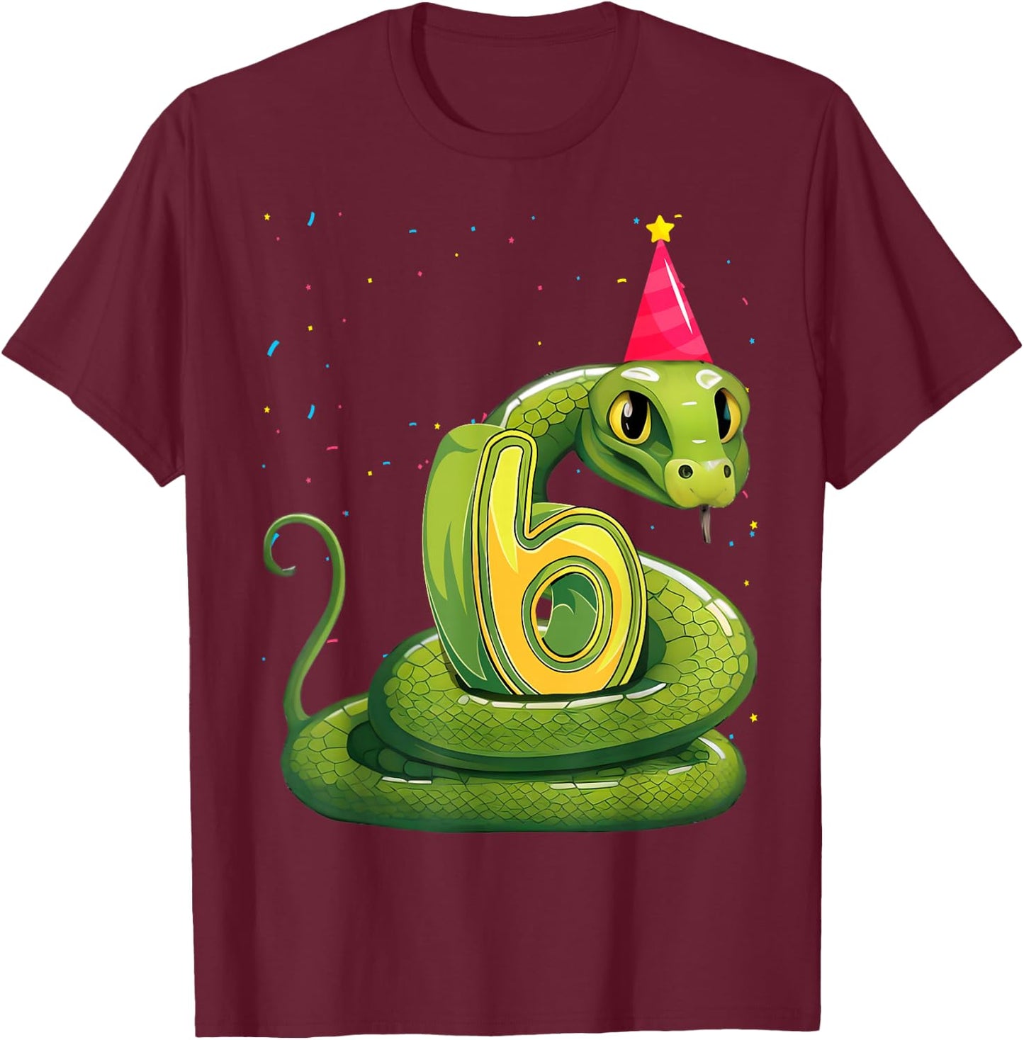Snake lover 6th Birthday Party Snake B-day 6 Year Old Boys T-Shirt - T-Shirt | Maroon