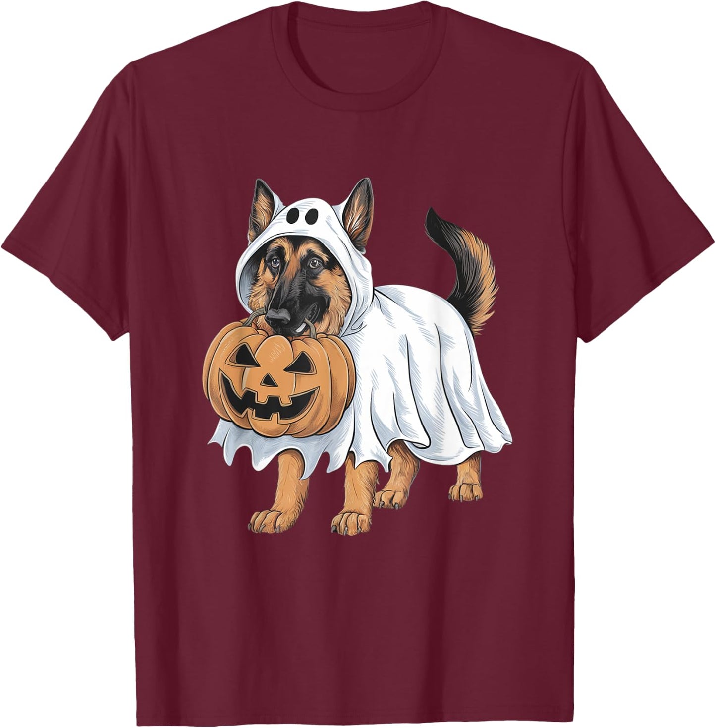 German Shepherd Ghost Dog Halloween T-Shirt - T-Shirt | Maroon