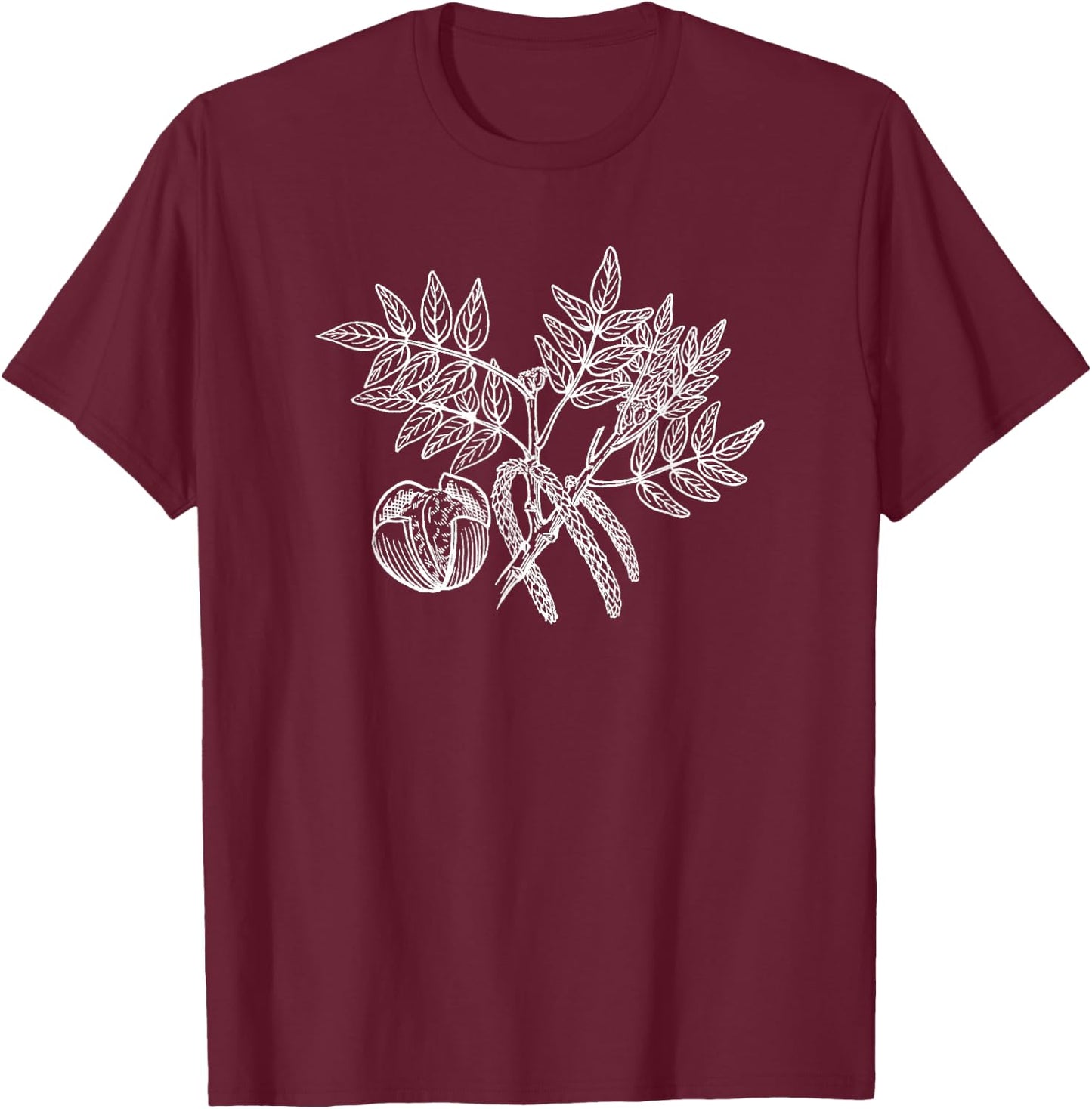 Walnut Nut Walnut Tree Leaves Botanist T-Shirt - T-Shirt | Maroon