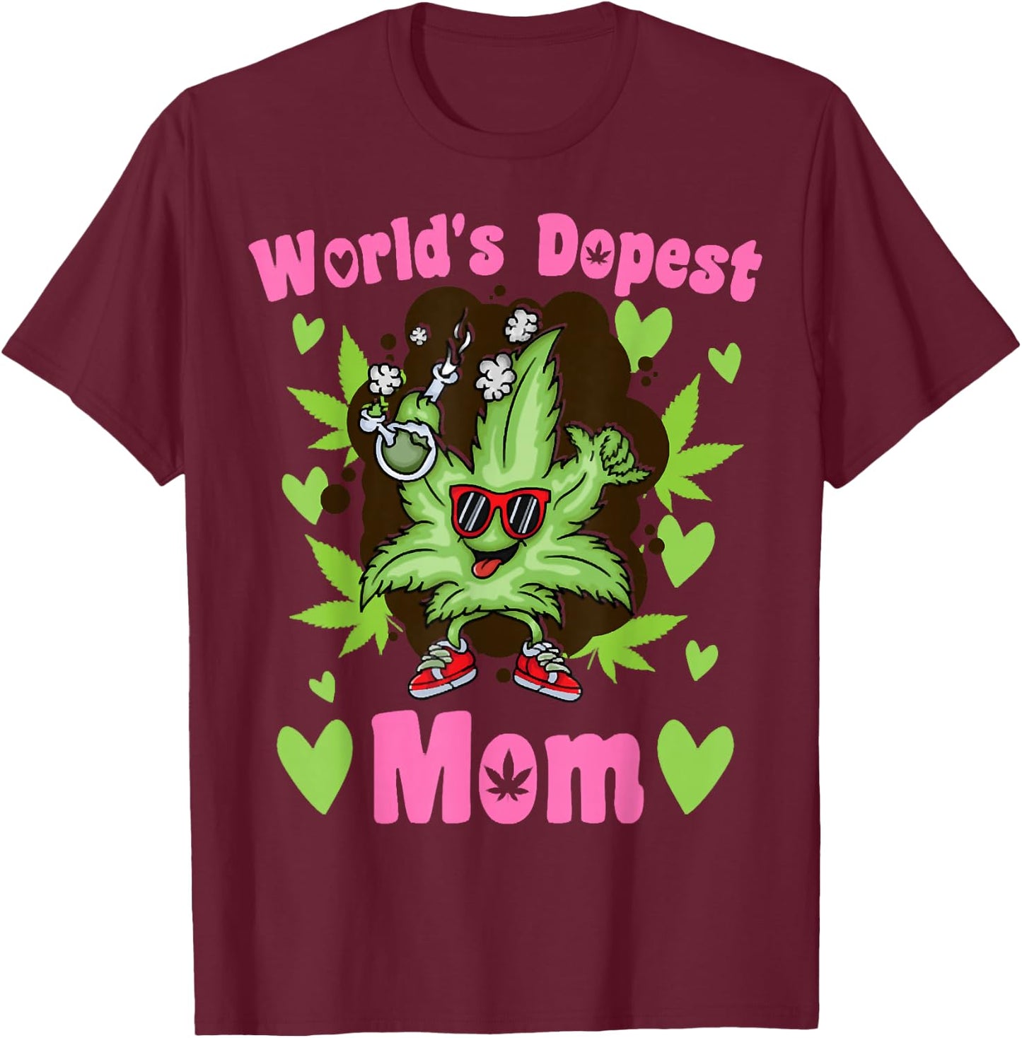 Worlds Dopest Mom Vintage Sunset 420 Family Matching Outfits T-Shirt - T-Shirt | Maroon