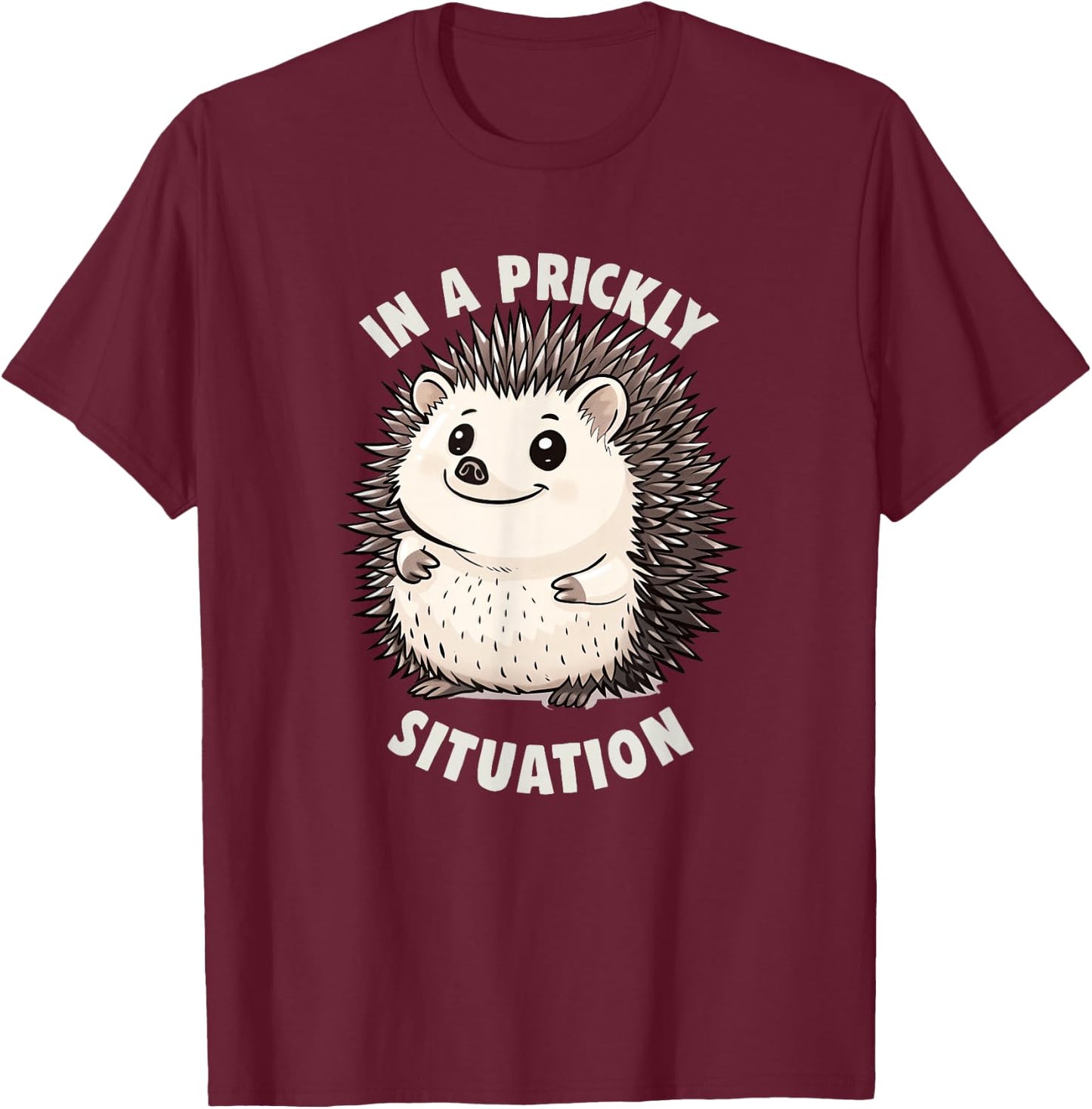 Cute Hedgehogs In A Prickly Situation Hedgehog T-Shirt - T-Shirt | Maroon