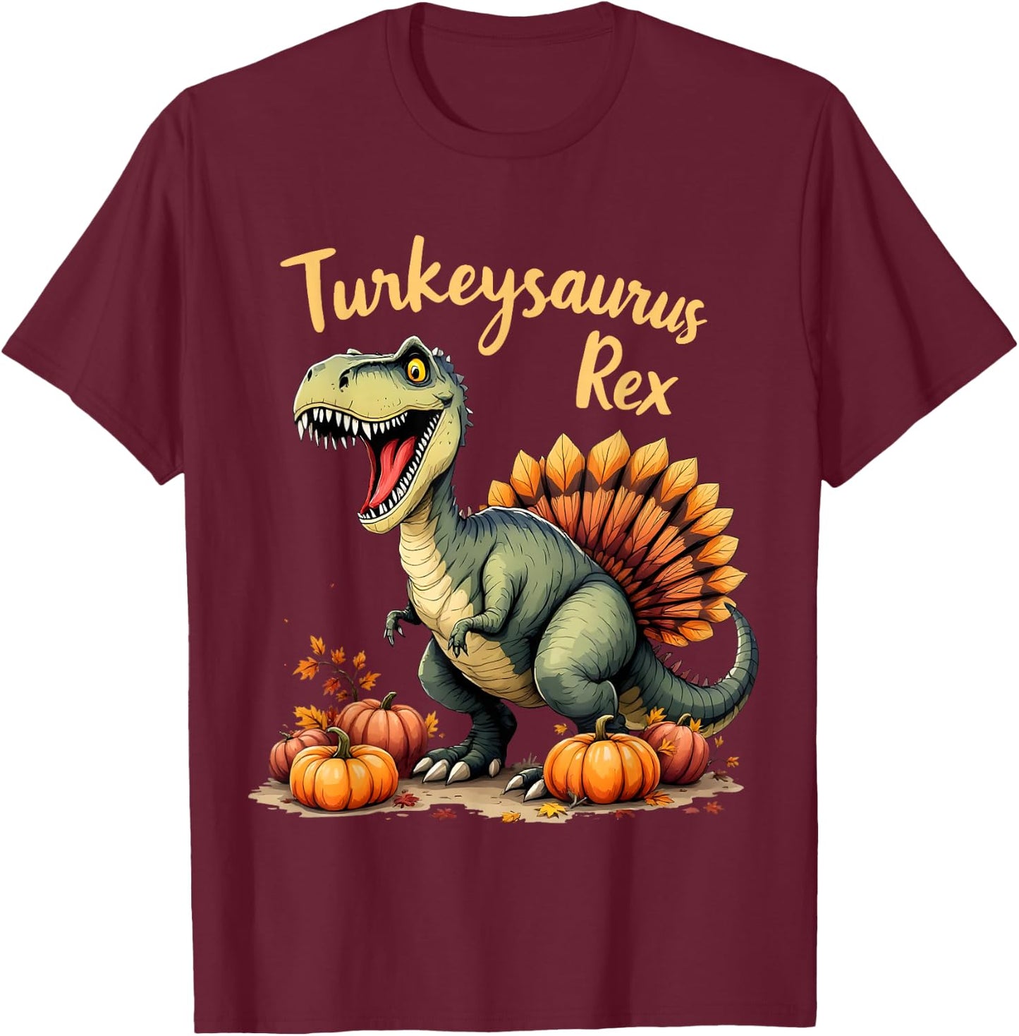 Turkeysaurus Rex Funny Thanksgiving Holiday Boy Girl T-Shirt - T-Shirt | Maroon