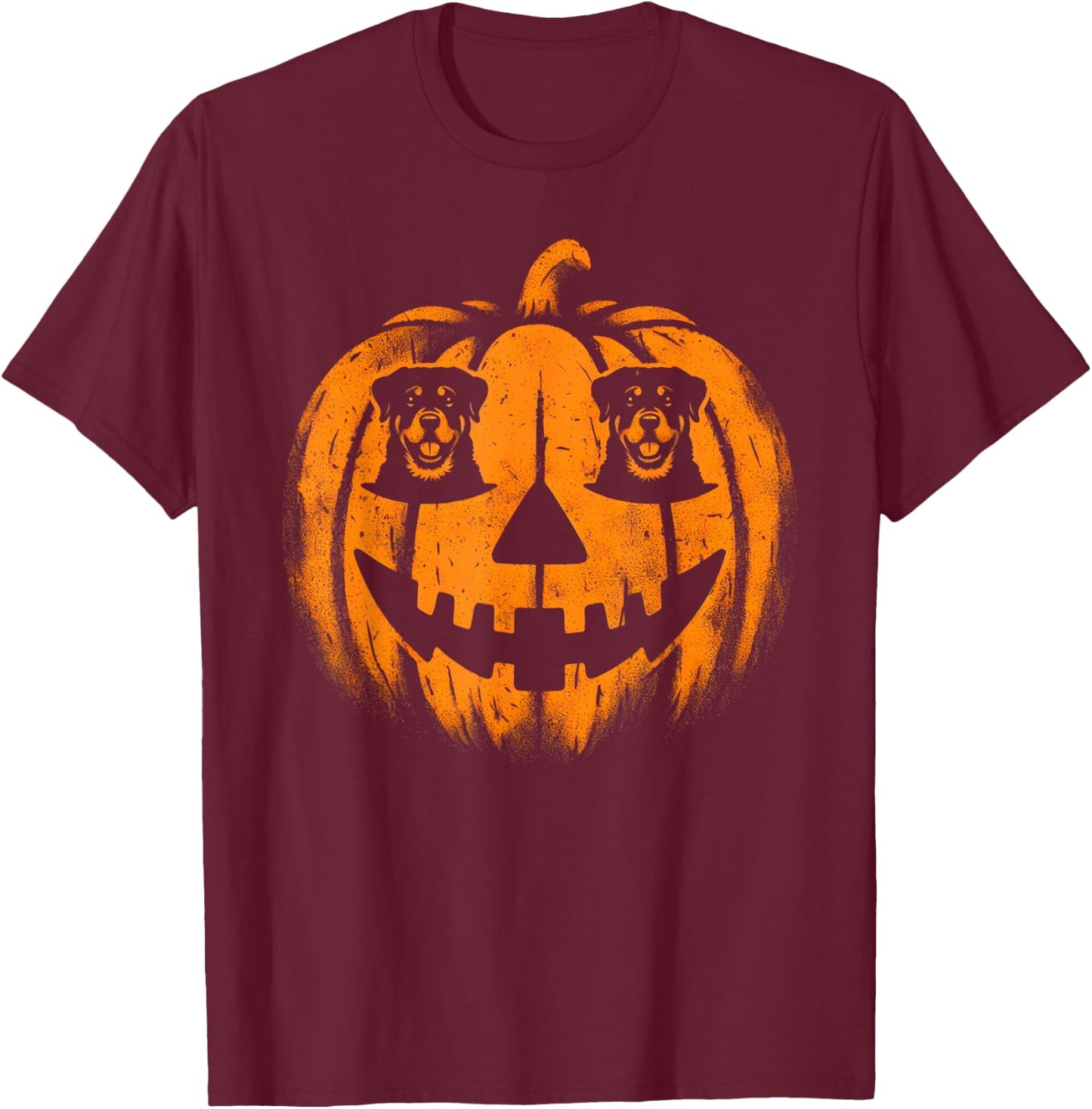 Dog Halloween Rottweiler Jack O Lantern Pumpkin T-Shirt - T-Shirt | Maroon