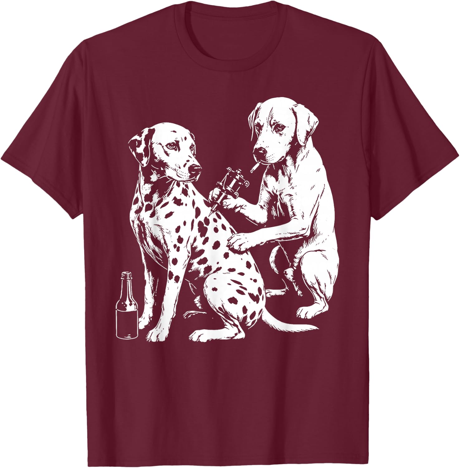 Retro Dalmatian Dog Smoking Tattoo Artist Puppy Graphic Pun T-Shirt - T-Shirt | Maroon