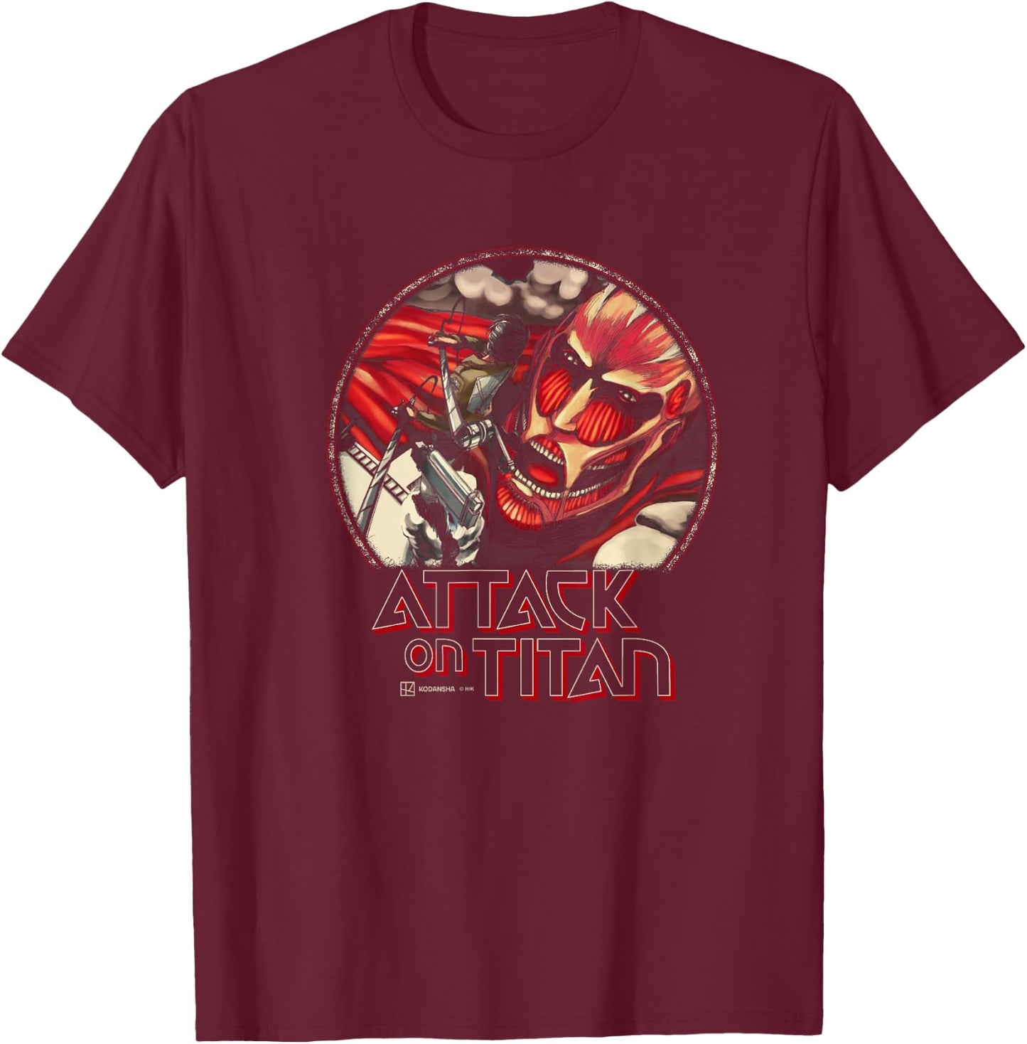 Attack on Titan Eren Yeager Vs Colossal Titan Comic Cover , Black, S T-Shirt - T-Shirt | Maroon
