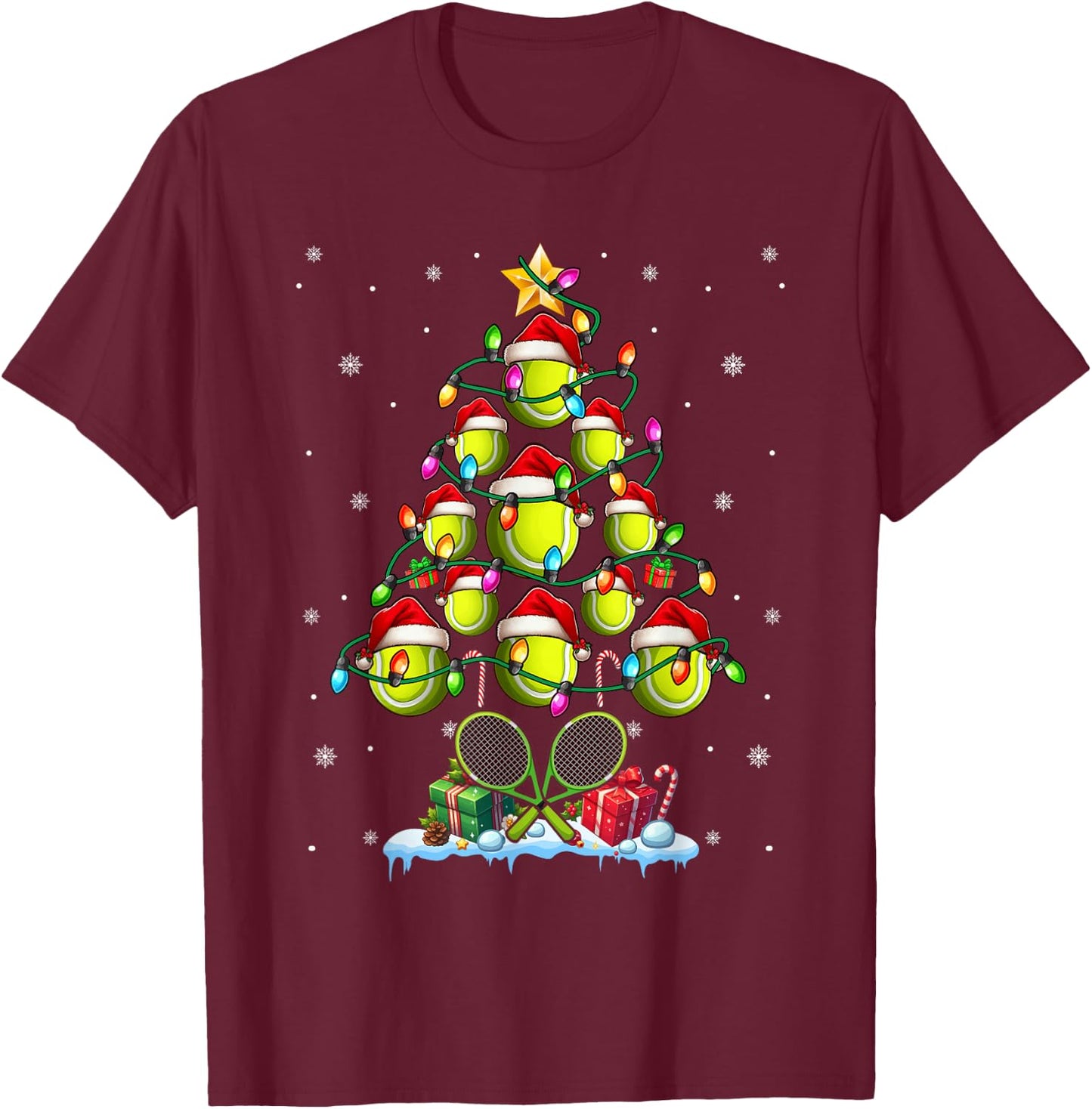 Tennis Balls As Christmas Tree Matching Player Trainer T-Shirt - T-Shirt | Maroon