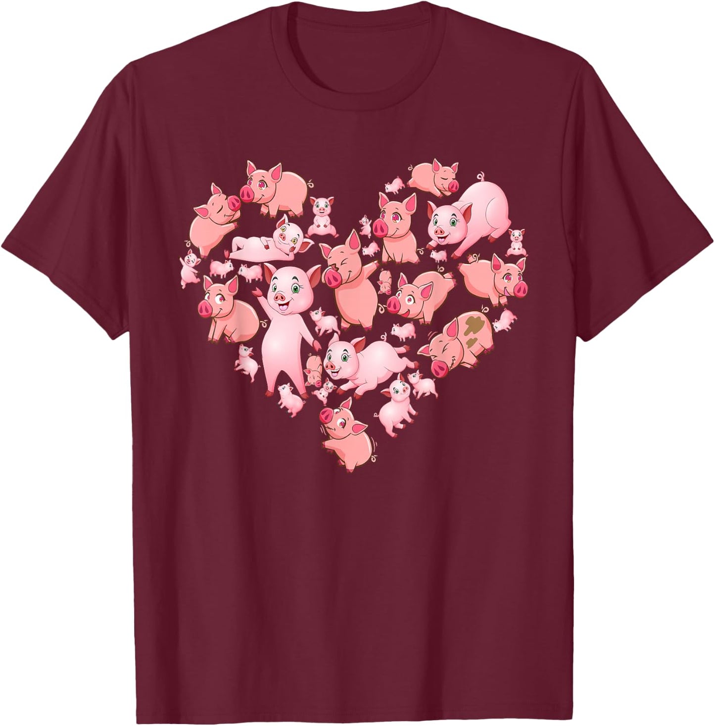 Pig Girls Kids Heart Shape Poses Cute Pig T-Shirt - T-Shirt | Maroon