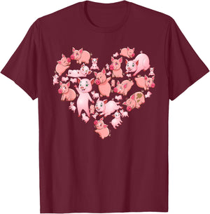 Pig Girls Kids Heart Shape Poses Cute Pig T-Shirt - T-Shirt | Maroon