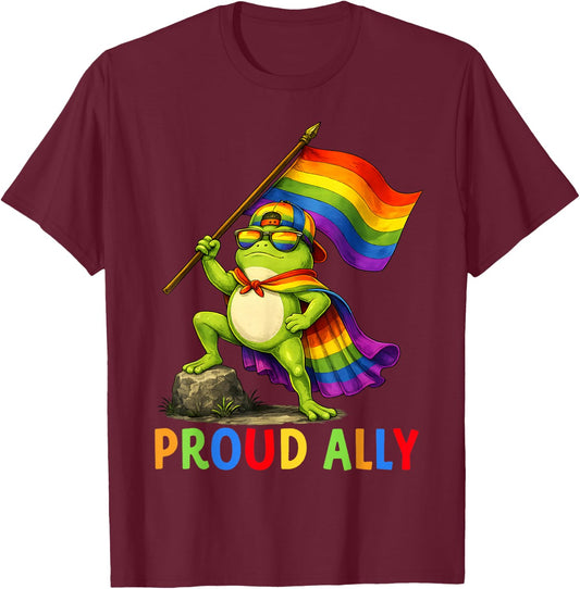 LGBT Proud Ally Rainbow Frog Pride Flag Men Women Kid T-Shirt - T-Shirt | Maroon
