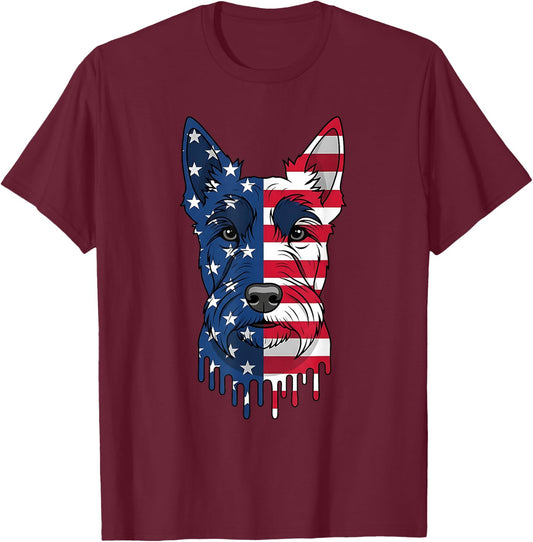 4th of July Scottish Terrier Dog American Flag Patriotic T-Shirt - T-Shirt | Maroon