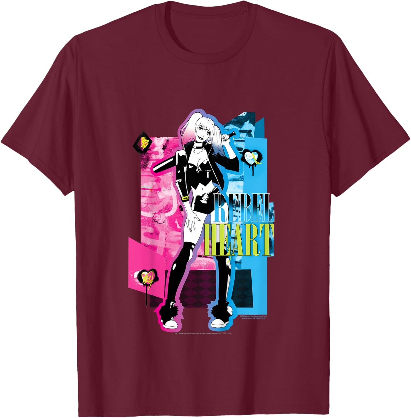 Kids Batman Harley Quinn Rebel Heart Camiseta , white, 2 T-Shirt - T-Shirt | Maroon