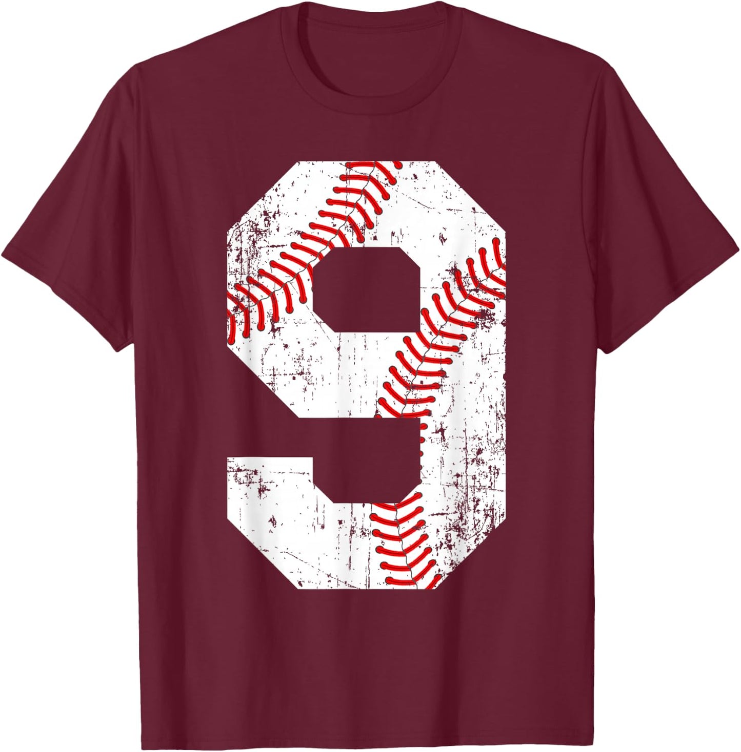 Vintage Baseball 9 Jersey Number T-Shirt - T-Shirt | Maroon