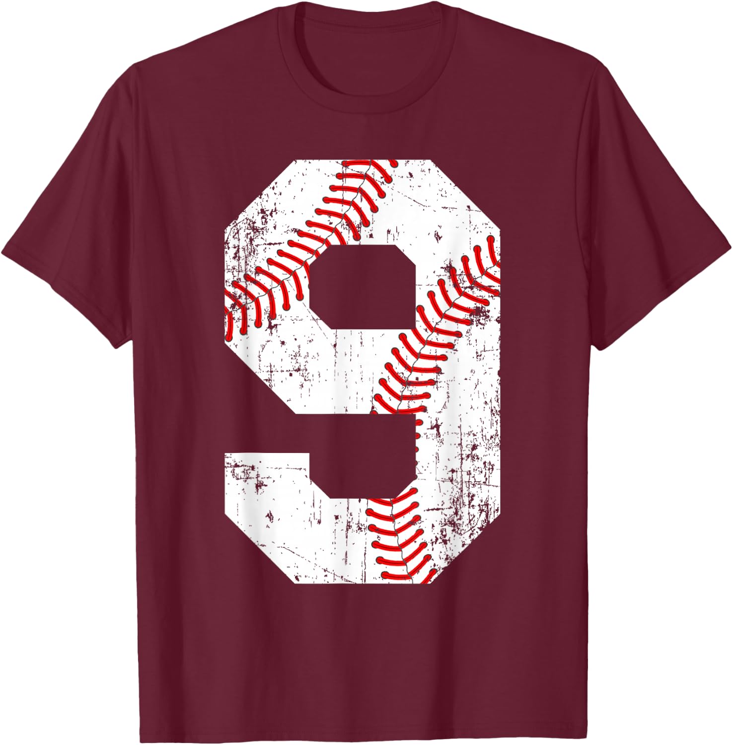 Vintage Baseball 9 Jersey Number T-Shirt - T-Shirt | Maroon