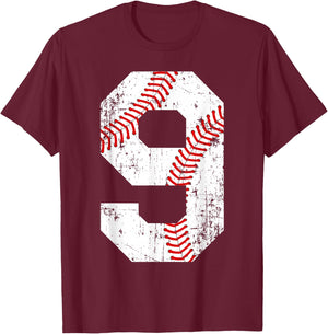Vintage Baseball 9 Jersey Number T-Shirt - T-Shirt | Maroon