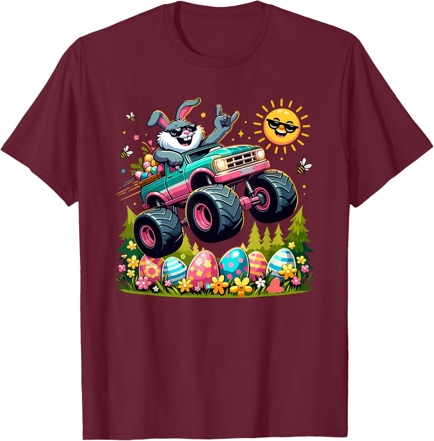 Happy Easter Bunny Monster Truck Outfit Toddler Boys Kids T-Shirt - T-Shirt | Maroon