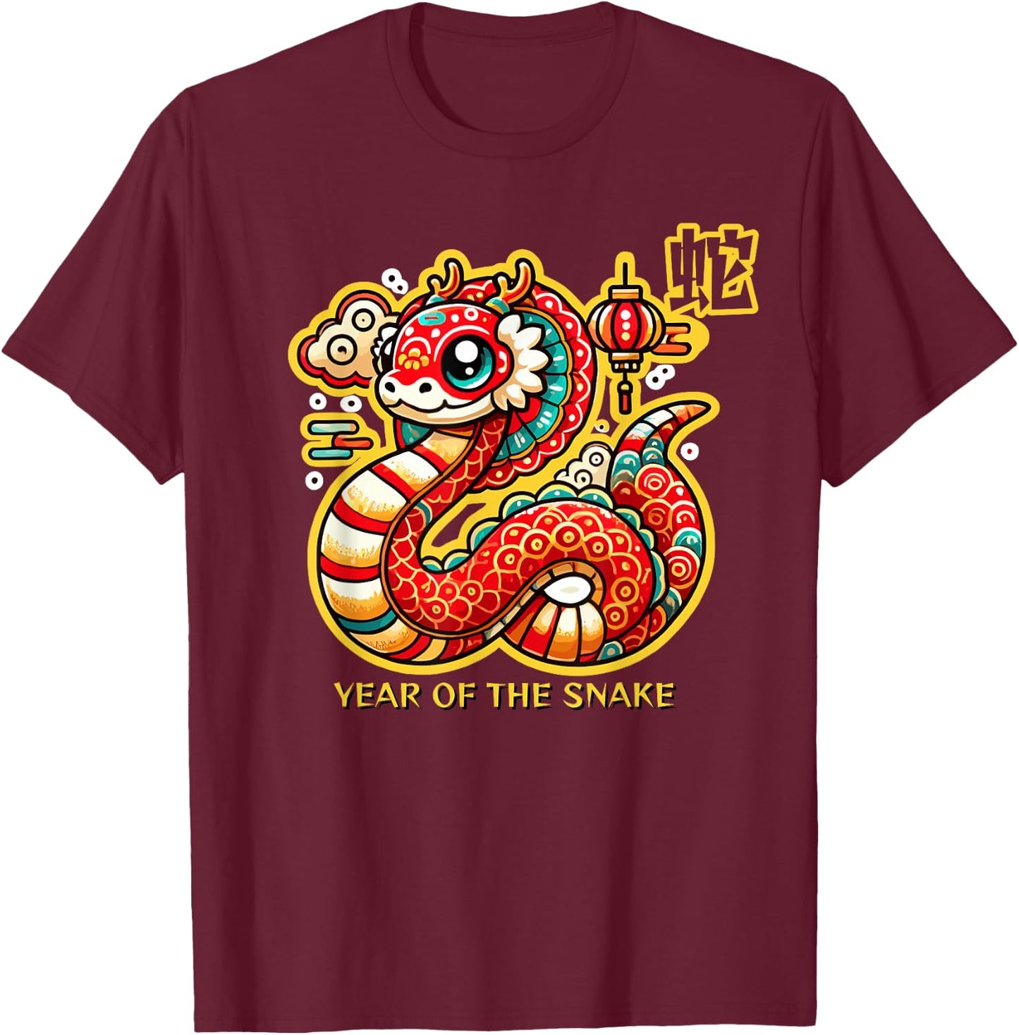 Cute Year of the Snake 2025 Chinese New Year T-Shirt - T-Shirt | Maroon