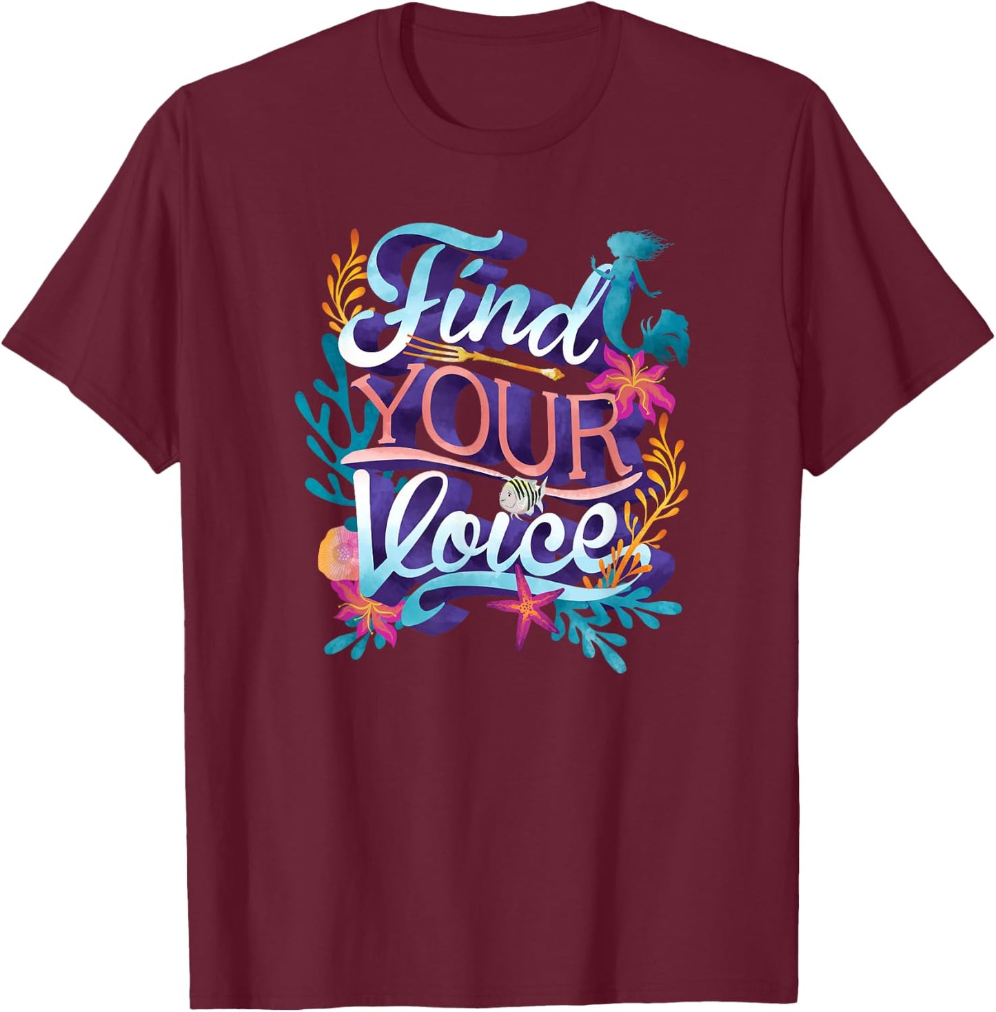 Disney The Little Mermaid Find Your Voice Quote Logo T-Shirt - T-Shirt | Maroon
