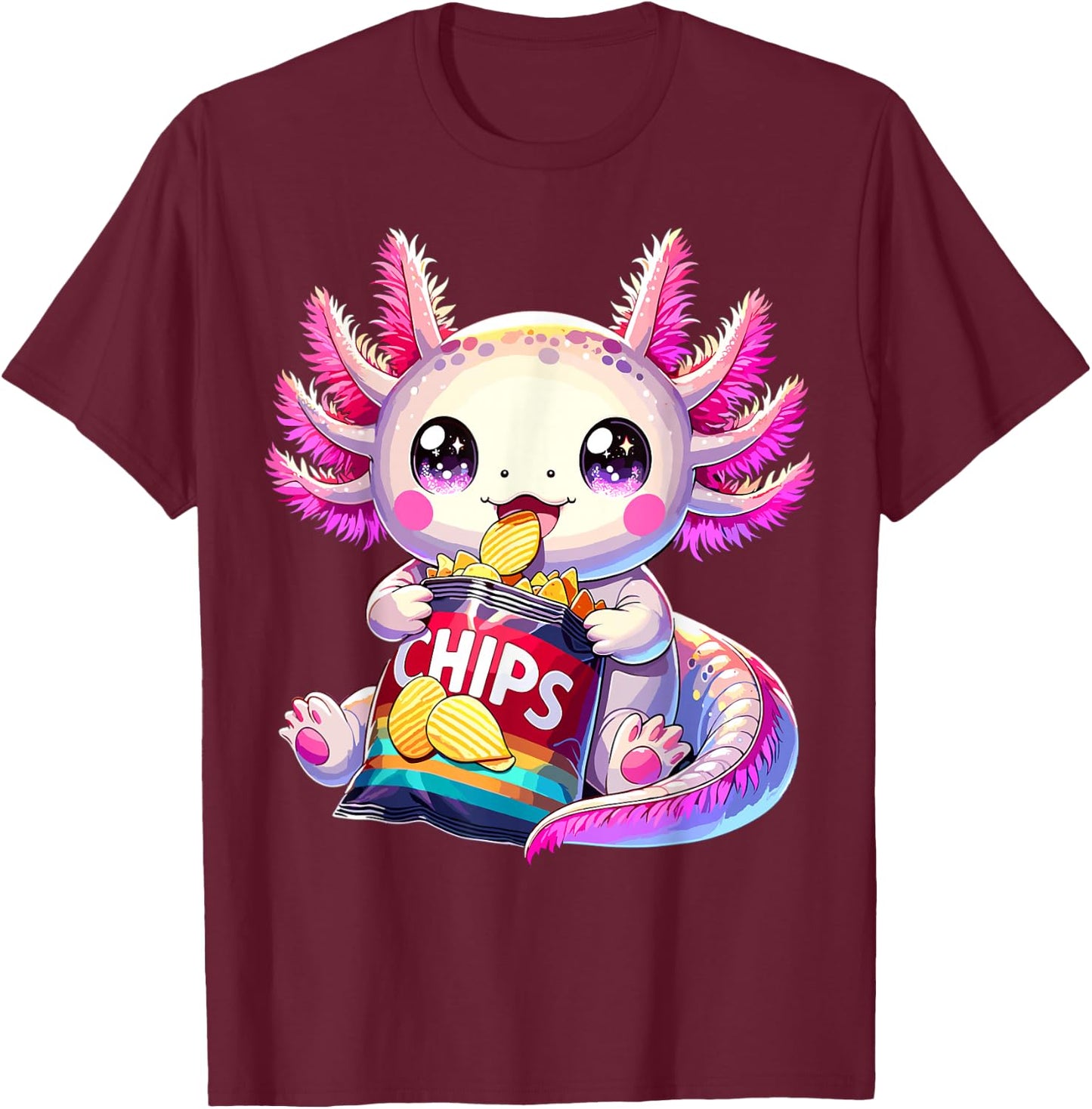 Axolotl Snaxolotl Anime Cute Kawaii Axolotl T-Shirt - T-Shirt | Maroon