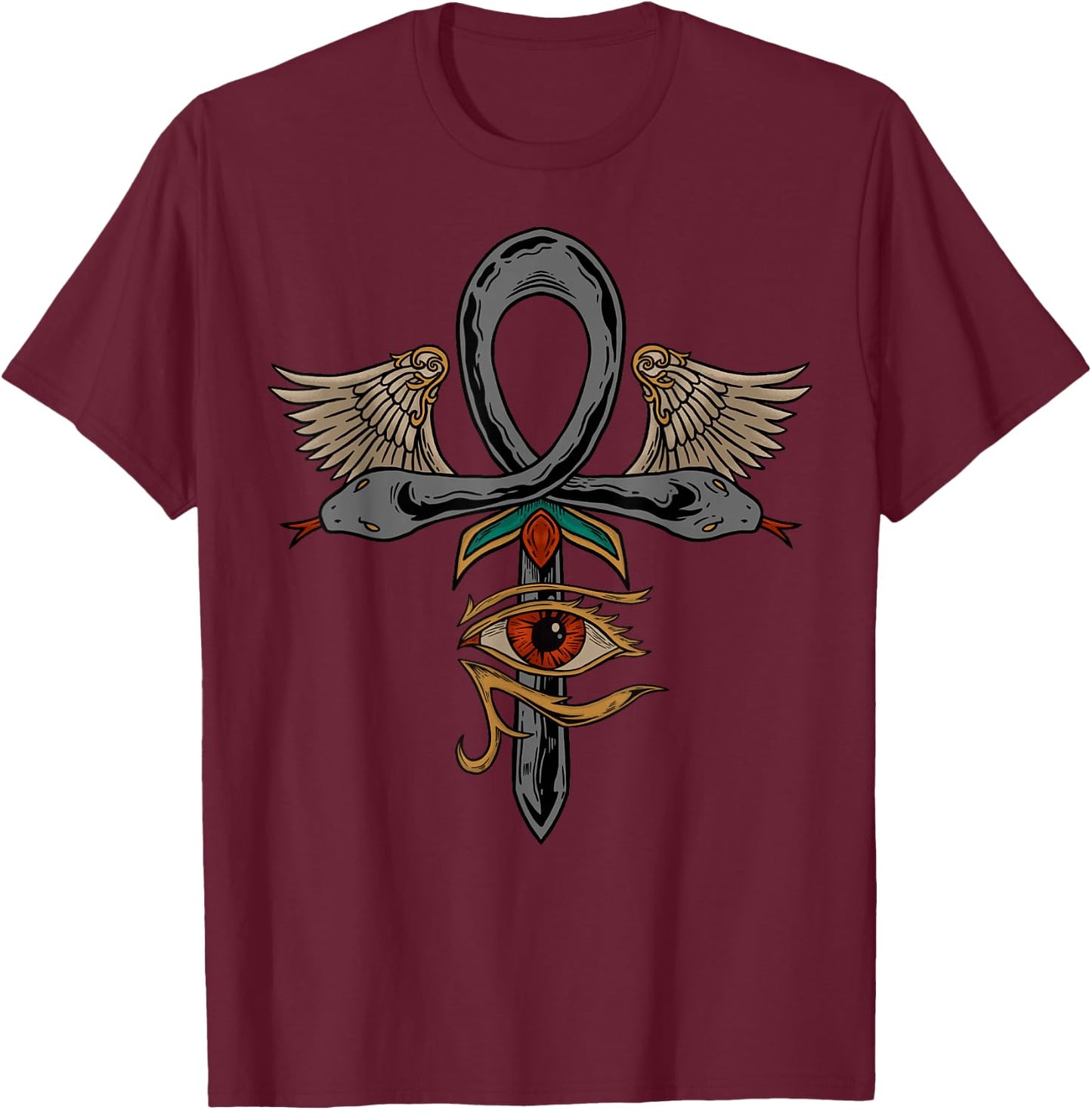 Ankh Egyptian Eye of Ra Horus Serpent Ancient Snake Egypt T-Shirt - T-Shirt | Maroon