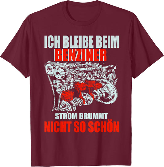 Anti Electric Car E-Car Petrol Engine Burner Motor , black T-Shirt - T-Shirt | Maroon