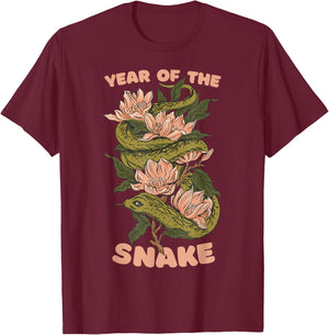 Celebrate Chinese New Year of the Snake 2025 Floral Flowers T-Shirt - T-Shirt | Maroon