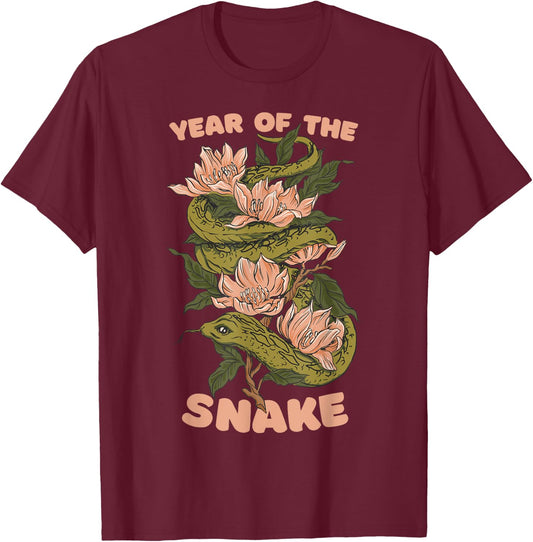 Celebrate Chinese New Year of the Snake 2025 Floral Flowers T-Shirt - T-Shirt | Maroon