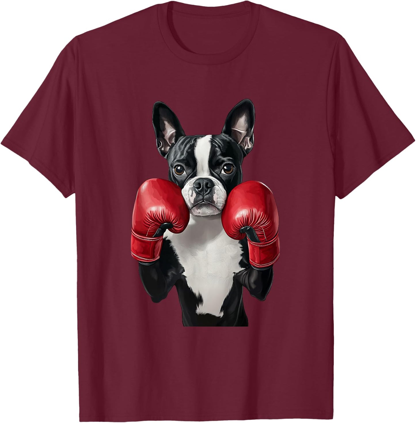 Boston Terrier Boxing T-Shirt - T-Shirt | Maroon