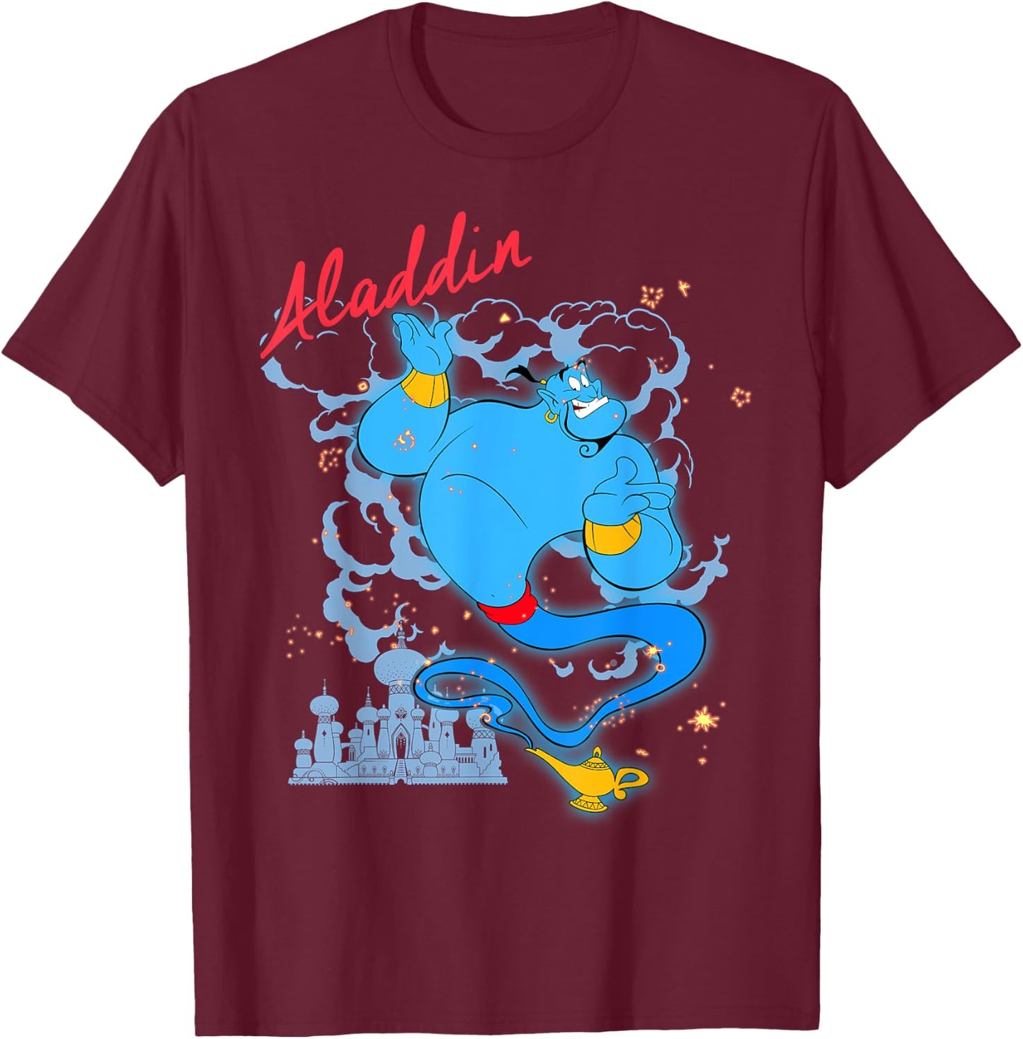 Portrait Title of Disney Cartoon Aladdin Genie , Black, S T-Shirt - T-Shirt | Maroon