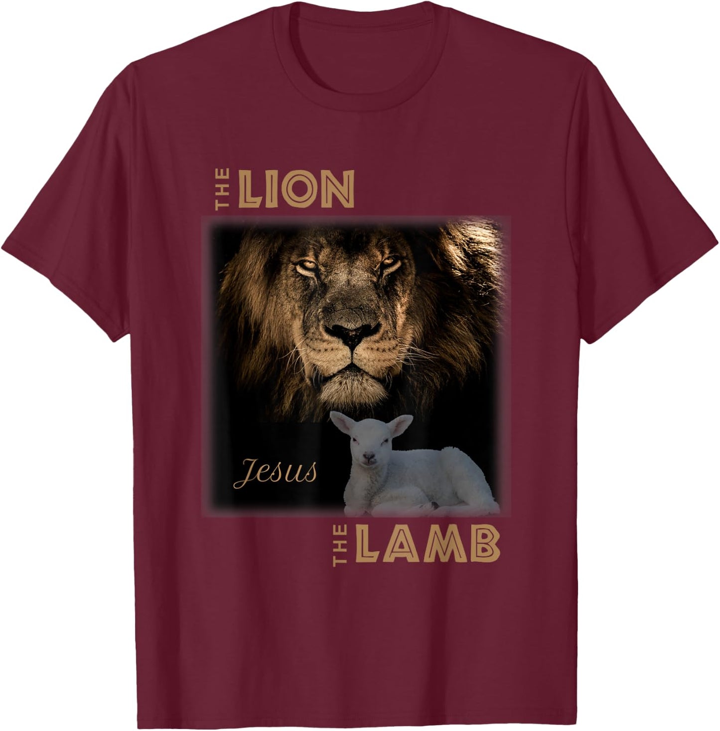 The Lion And The Lamb Jesus T-Shirt - T-Shirt | Maroon
