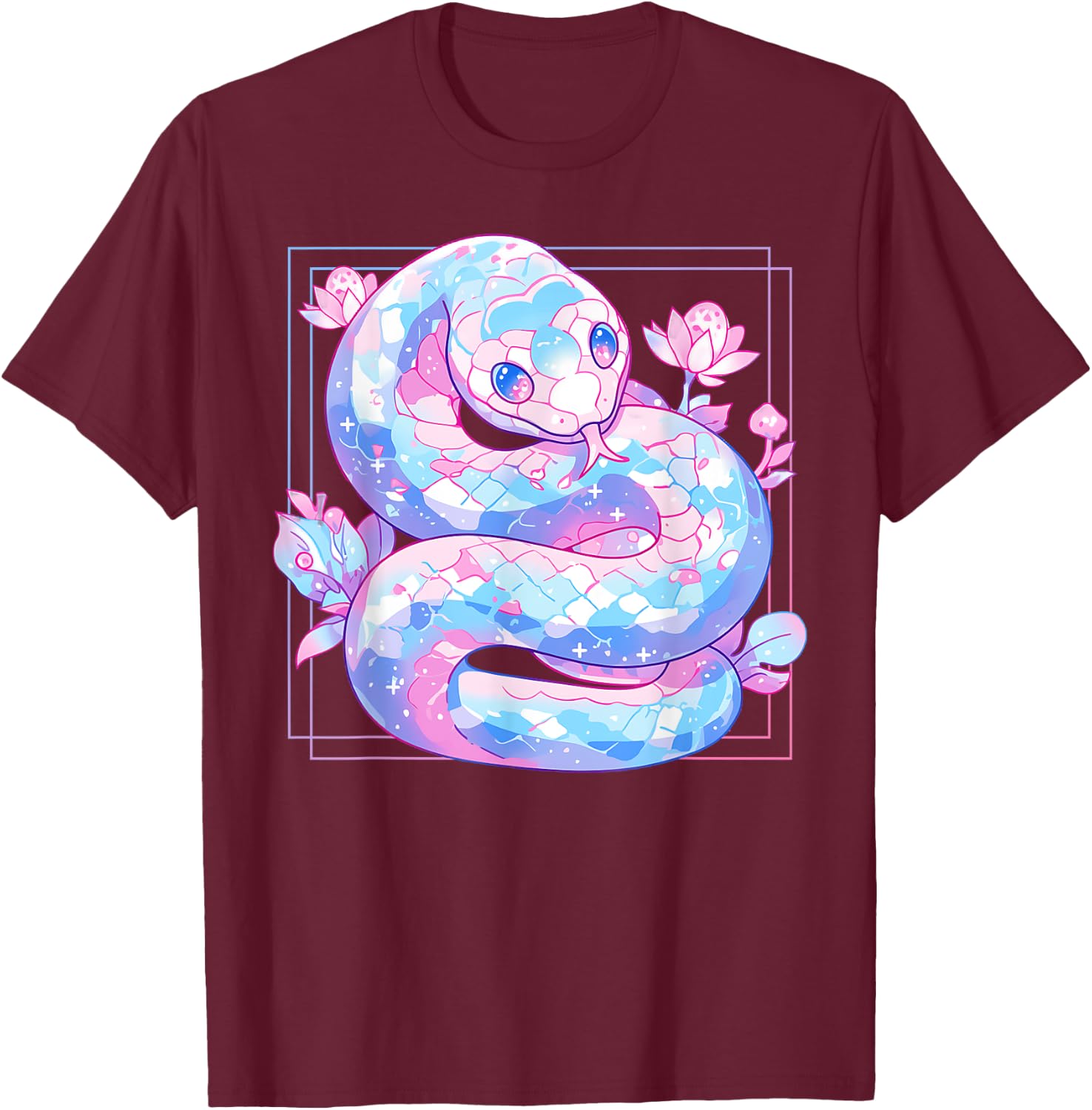 Kawaii Pastel Goth Snake Cute Scary Aesthetic Harajuku T-Shirt - T-Shirt | Maroon