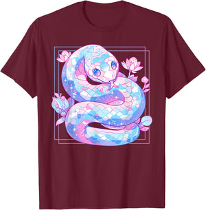 Kawaii Pastel Goth Snake Cute Scary Aesthetic Harajuku T-Shirt - T-Shirt | Maroon