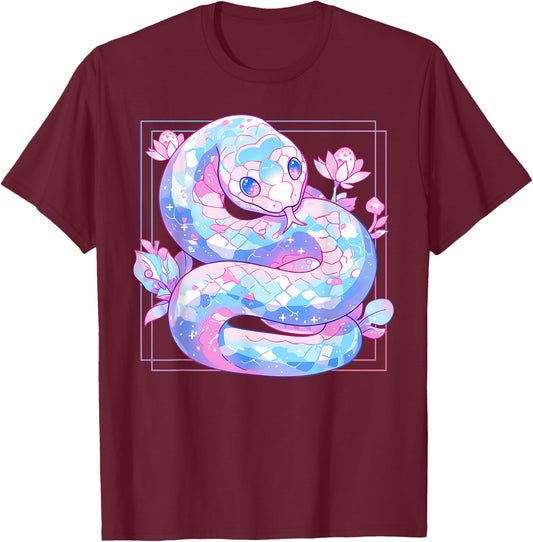 Kawaii Pastel Goth Snake Cute Scary Aesthetic Harajuku T-Shirt - T-Shirt | Maroon