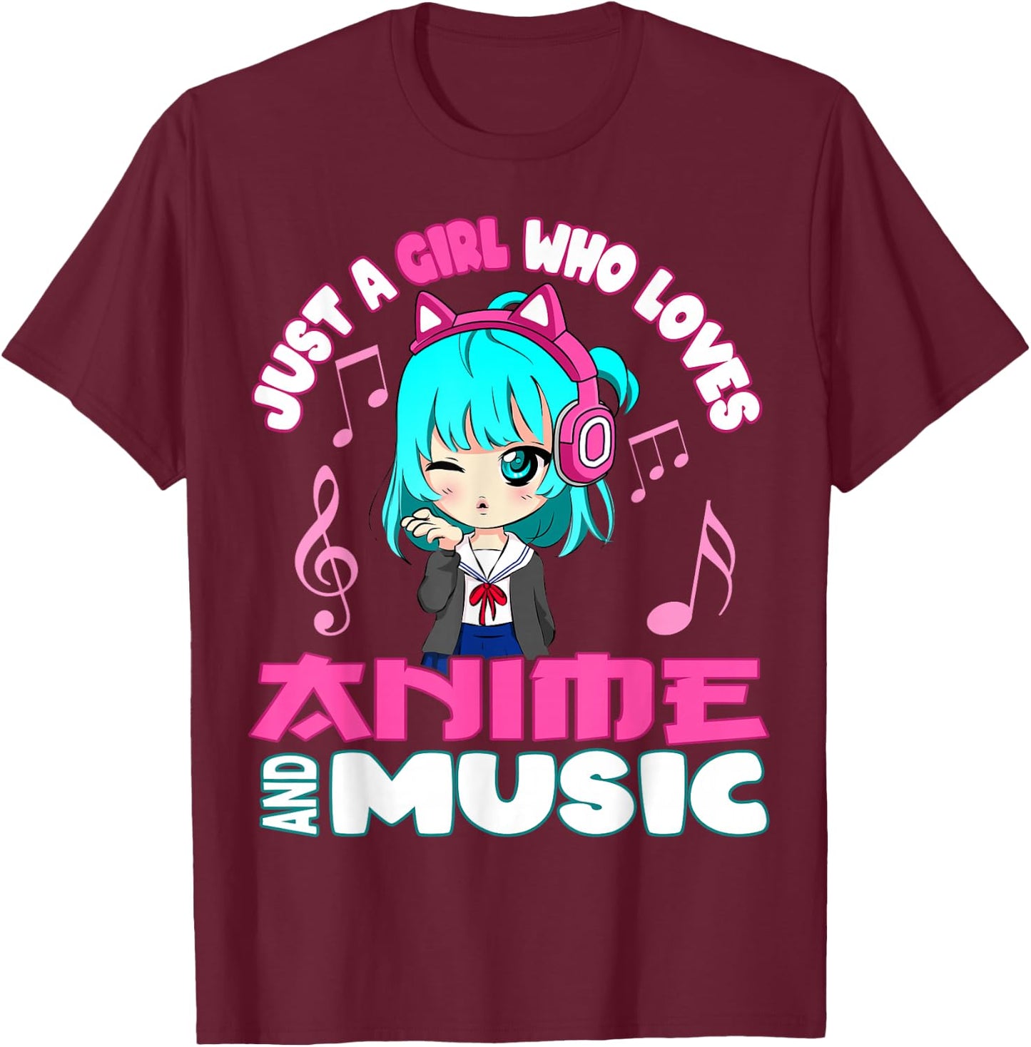 Anime and Music Girl for Teen chibi graphic funny T-Shirt - T-Shirt | Maroon