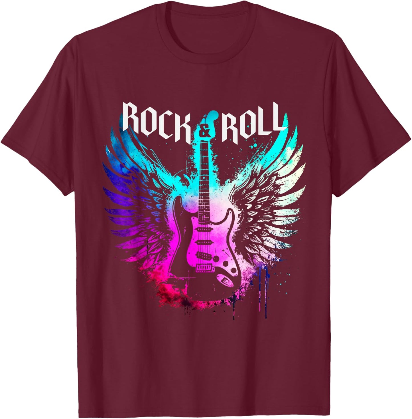 Cool Rock'n Roll Guitar Wings Music, Rock Band Concert T-Shirt - T-Shirt | Maroon