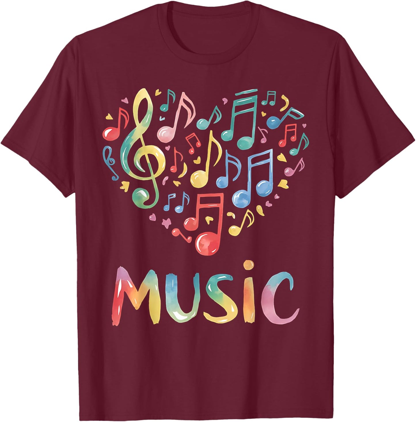 Music Lover Colorful Musical Notes Treble Clef Heart T-Shirt - T-Shirt | Maroon