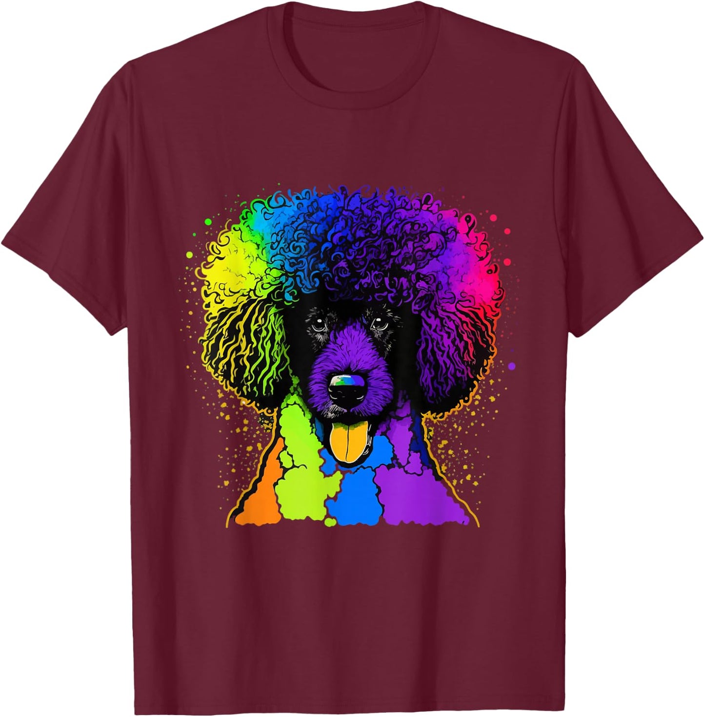 Poodle Dog Afro Colorful Watercolor Pop Art Tie Dye T-Shirt - T-Shirt | Maroon