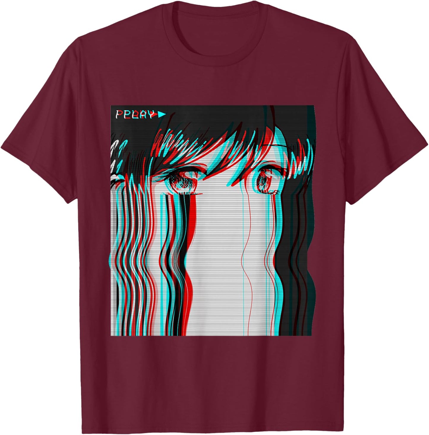 Vaporwave Aesthetic Sad Anime Girl Retro Eboy Egirl Harajuku T-Shirt - T-Shirt | Maroon